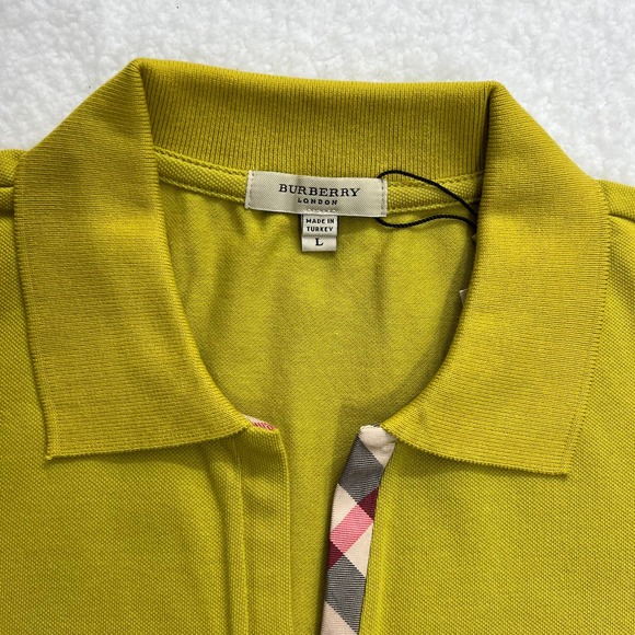 Burberry Women's Citrine Yellow Polo Shirt Short Sleeve Nova Check Trim Size L - Picture 8 of 12